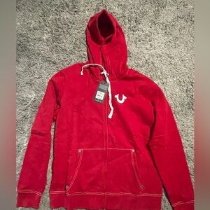 True Religion, zip up red hoodie